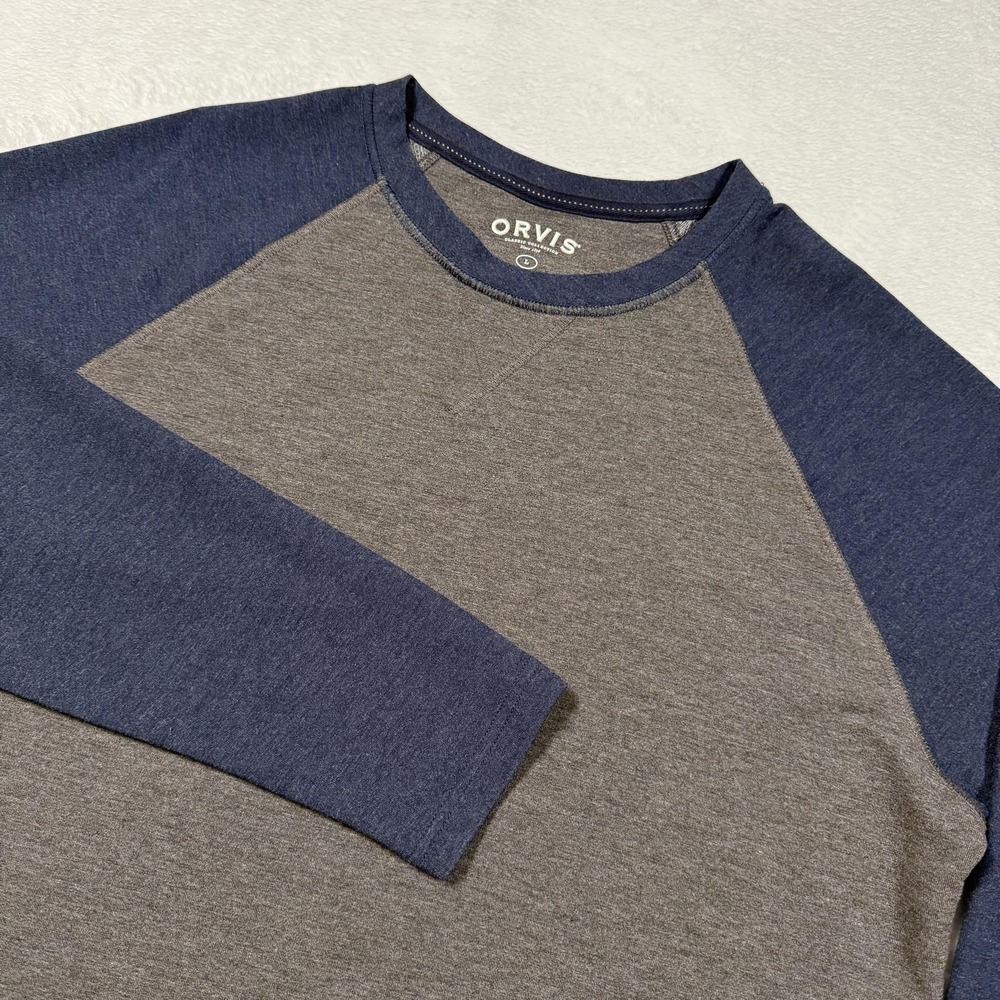 Orvis Shirt Mens‎ Large Gray Navy Long Sleeve Raglan Classic Collection Stretch